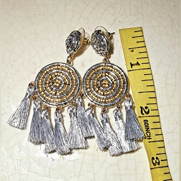 Silver and gold seed Bead tassle bohemian dreamcatcher earrings - Picture 7 of 7